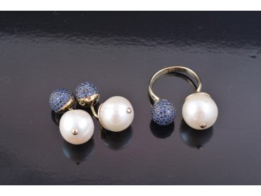 Гарнітур із сапфірами та перлинами - Купити
