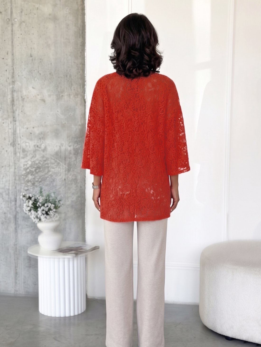 Ефектна мереживна туніка oversize INNOE 230241-1 Червоний - Купити