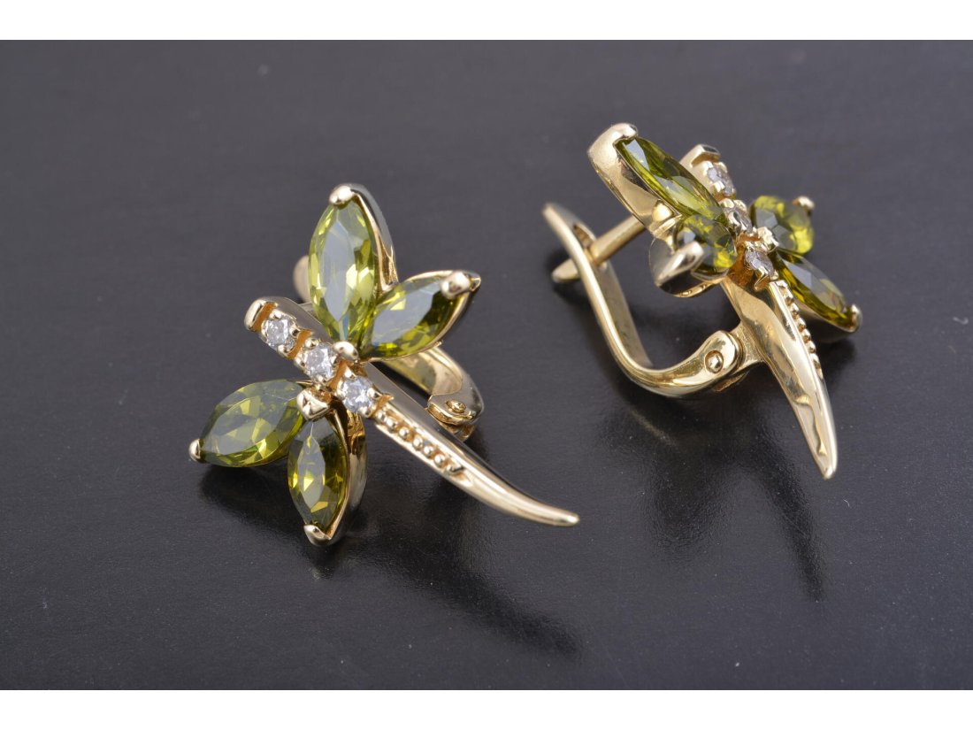 Сережки «Бабки» (стрекози) із хризолітами - Багира