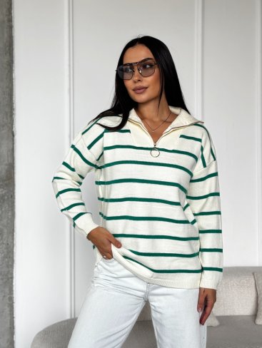 Стильний трикотажний светр у смужку INNOE 300064-1 Зелений - Купити