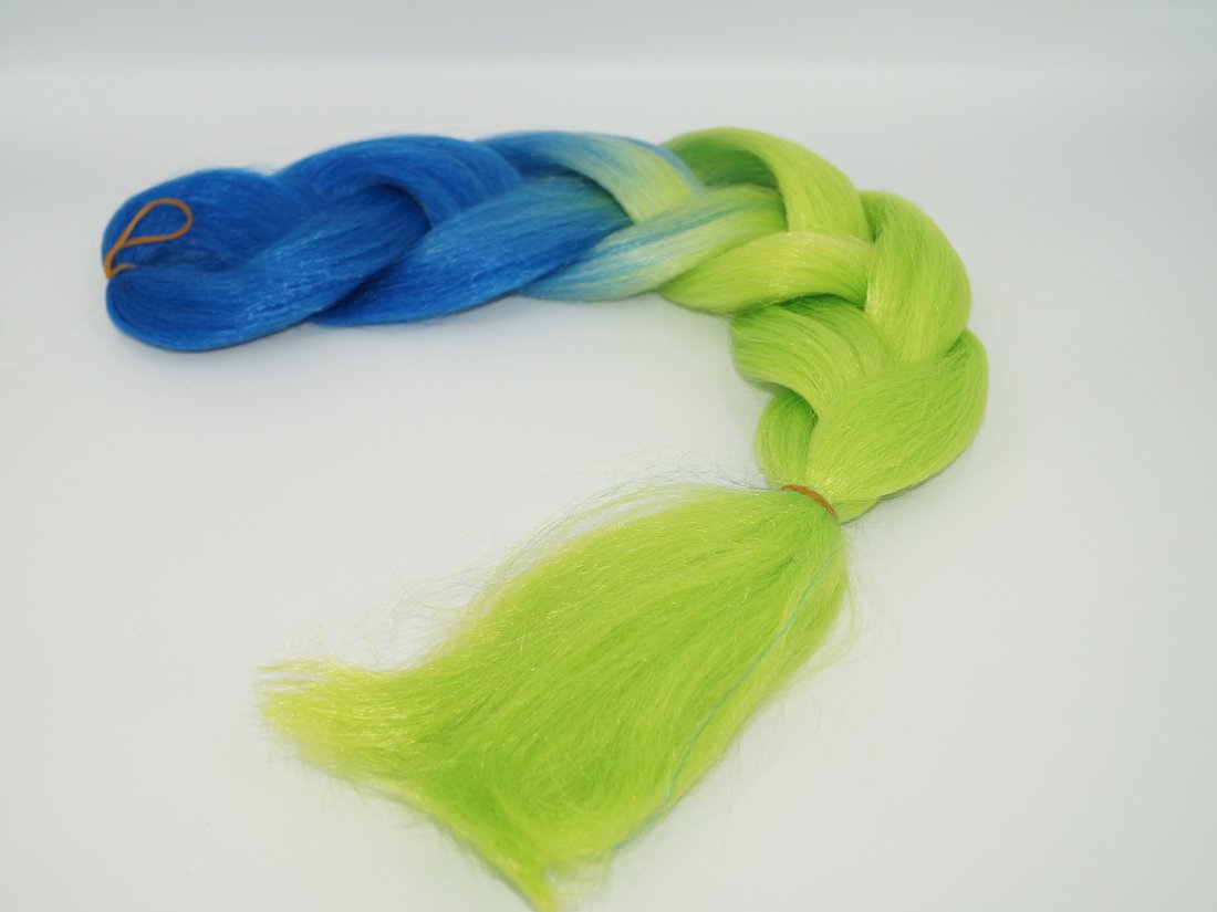 Канекалон. Синє-жовто-салатовий.