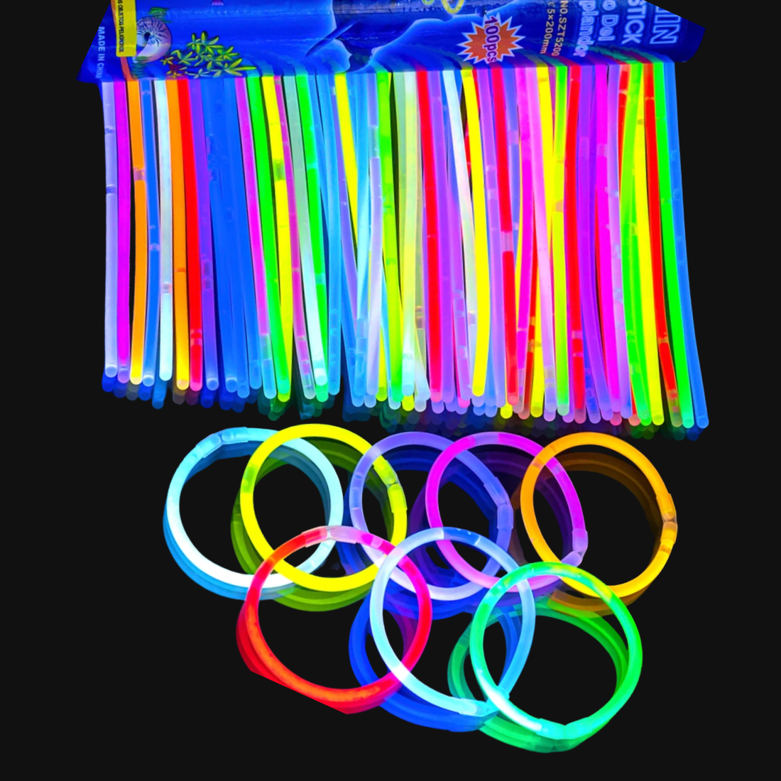 Неонові браслети, палички 100 шт., 20 см