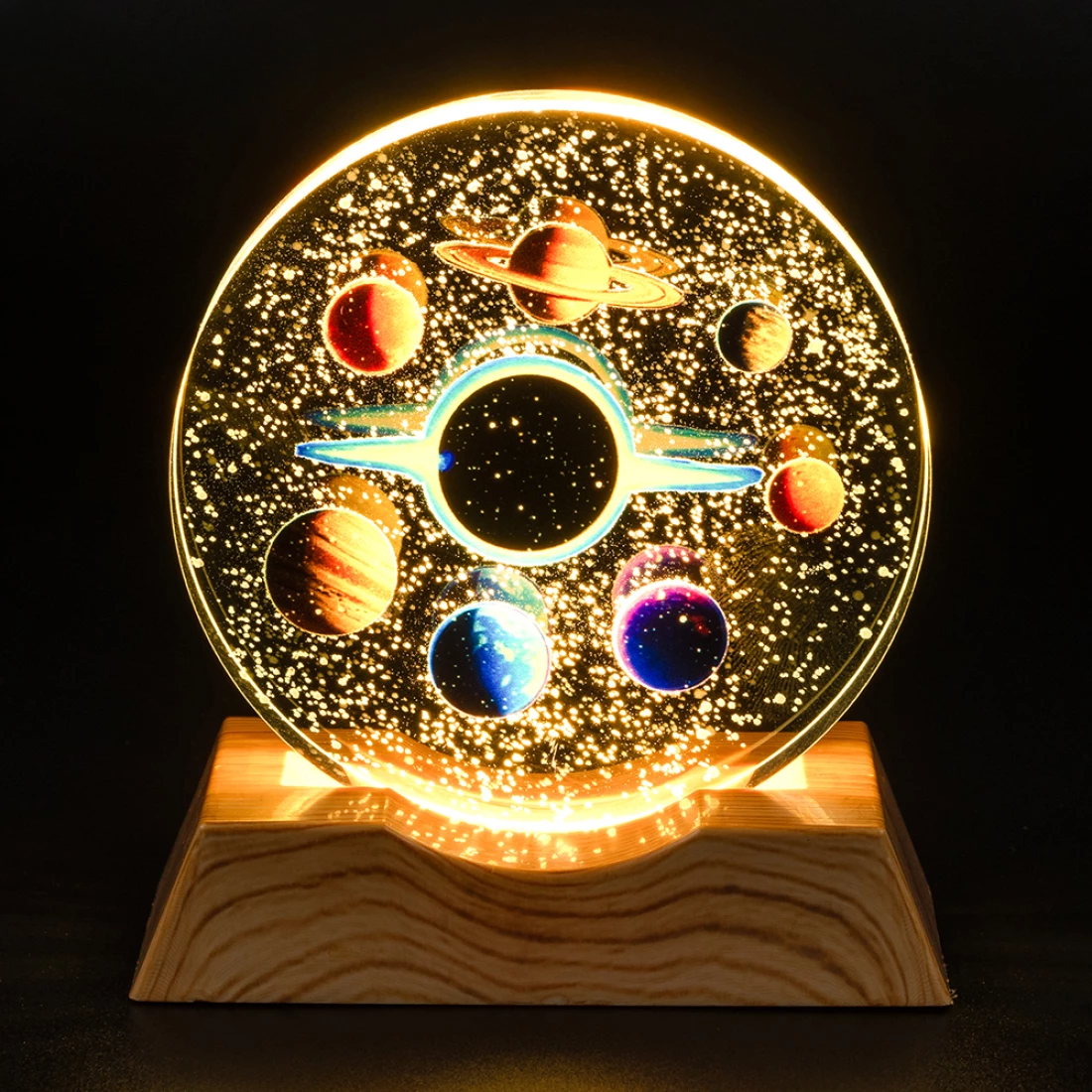 Нічник плоский скляний Космос з планетами 8 см