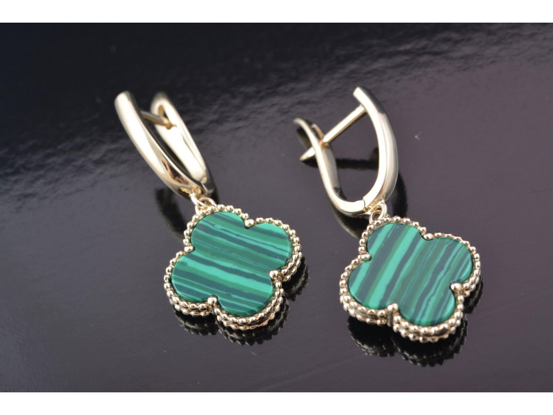 Сережки у стилі Van Cleef із малахітом