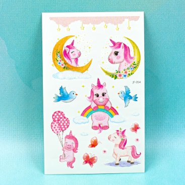 Перекладні татуювання з блискітками Єдинороги Веселі 12 см - Купити