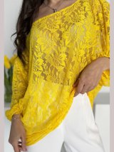 Стильна блуза-туніка вільного силуету з гіпюру INNOE 230232-2 Жовтий