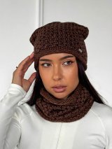 Зимова гармонія комфорту: в'язана Шапка з об’ємним баффом INNOE 950065-1 Шоколадний - Innoe