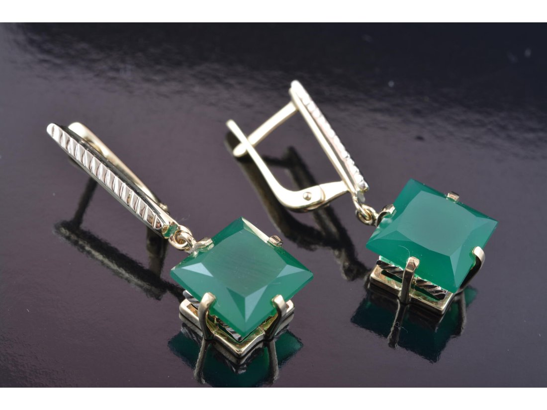Сережки із зеленим агатом