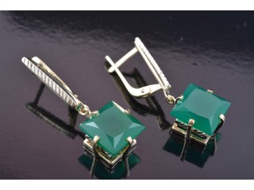 Сережки із зеленим агатом - Купити