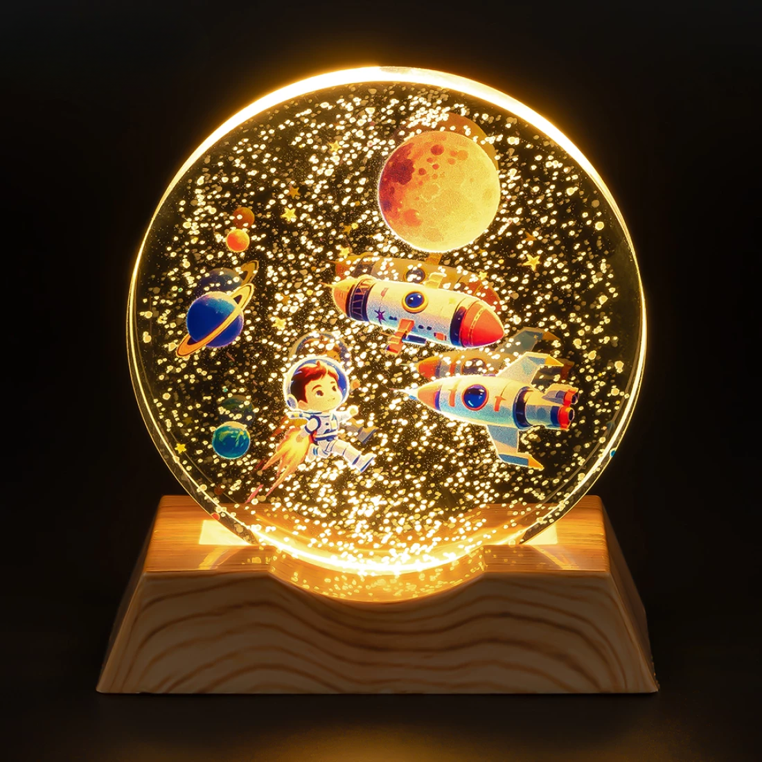 Нічник плоский скляний хлопчик і дві ракети 8 см