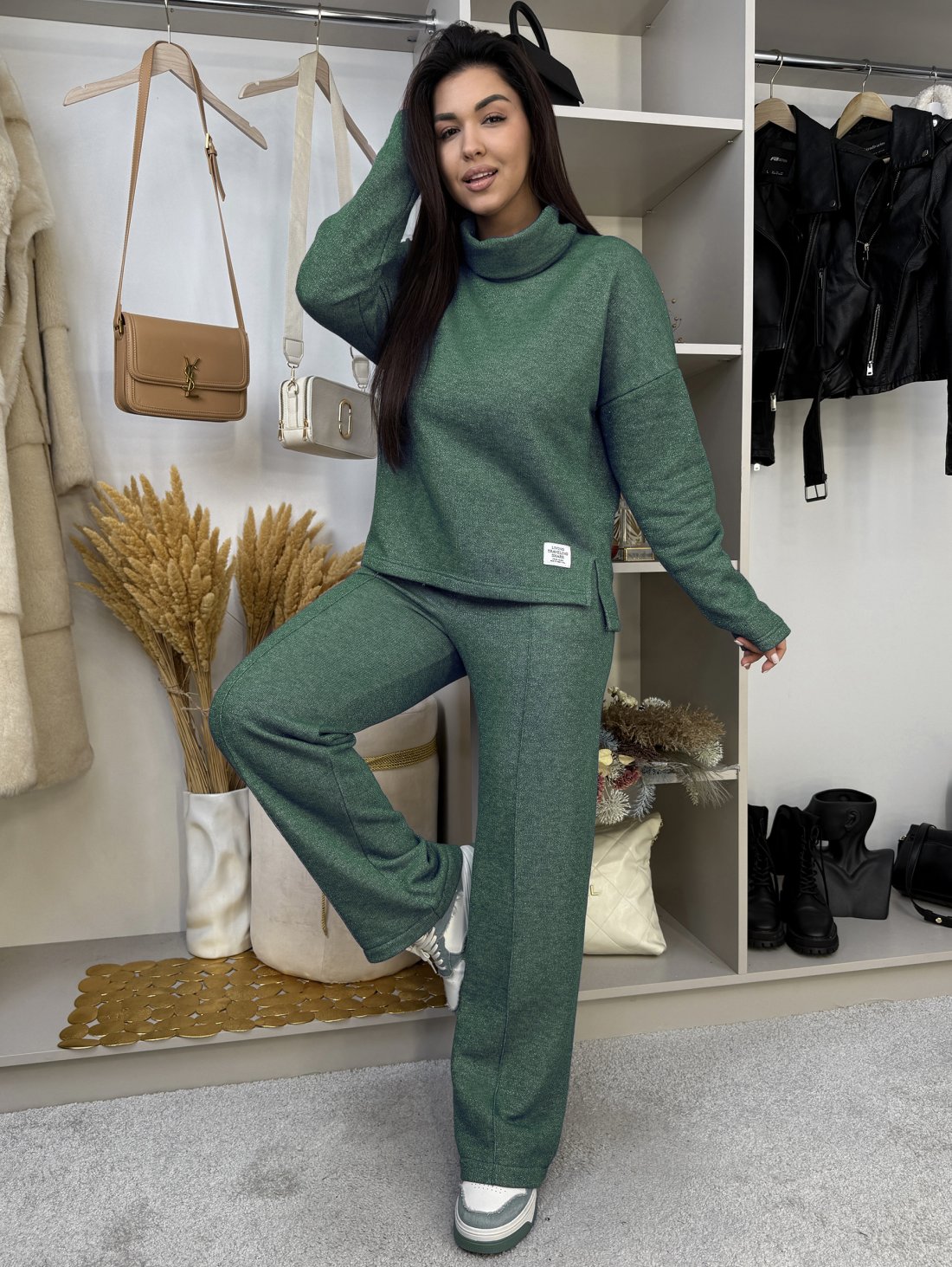 Жіночий костюм із бавовняної тринитки з люрексовою ниткою INNOE 210366-5 Зелений