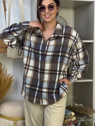 Cтильна базова жіноча сорочка оверсайз INNOE 300066-1 Синій - Купити