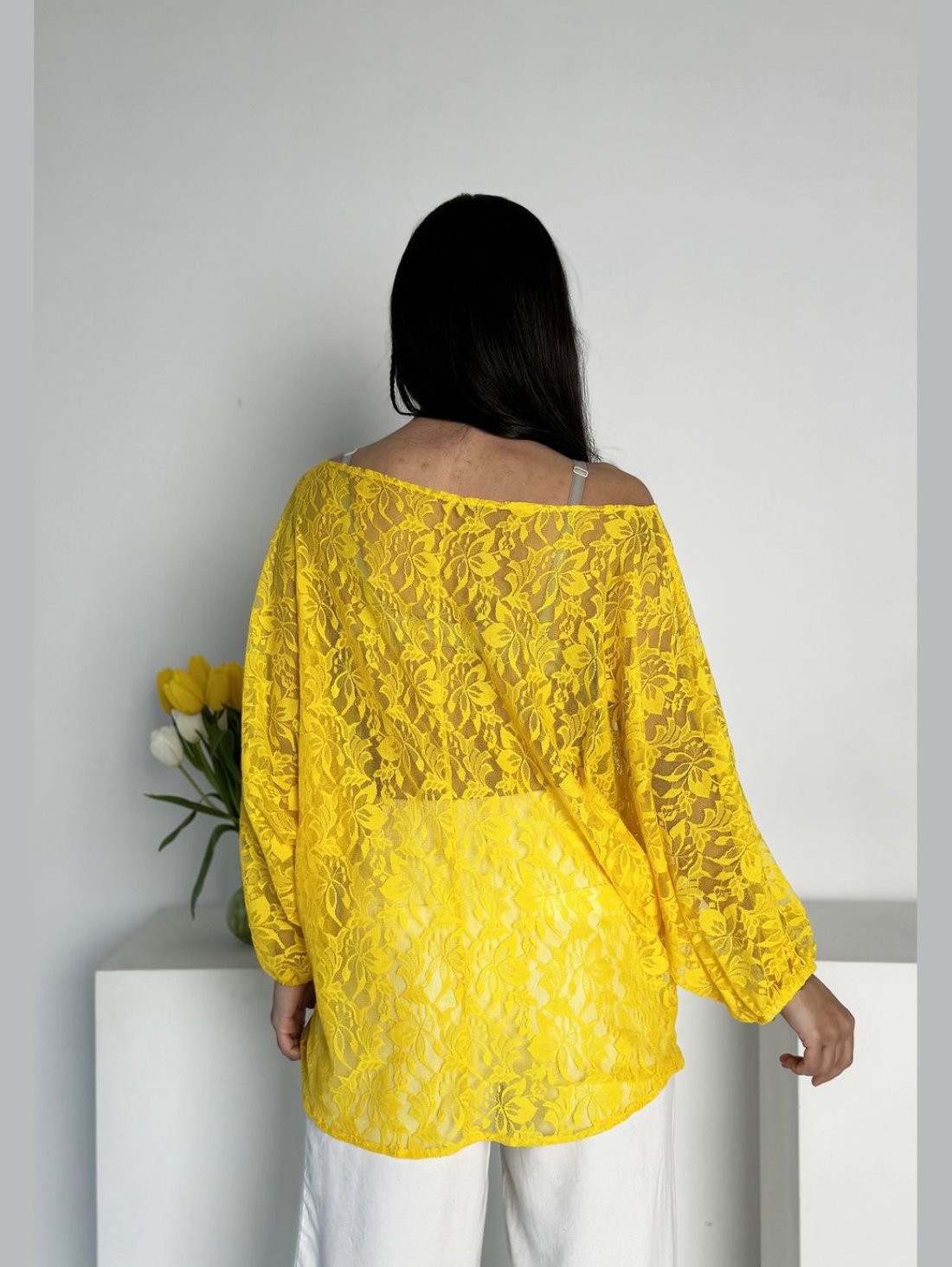 Стильна блуза-туніка вільного силуету з гіпюру INNOE 230232-2 Жовтий
