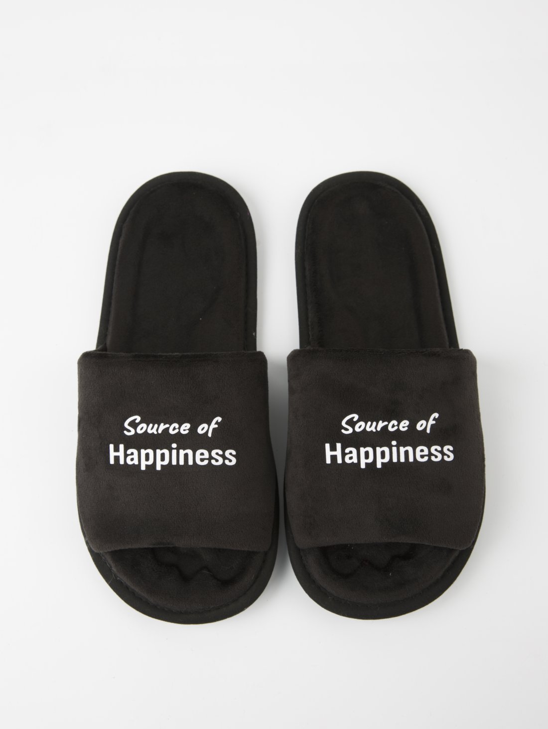 Чоловічі домашні капці Класичні з принтом Source of happiness, відкриті Чорні анатомічні