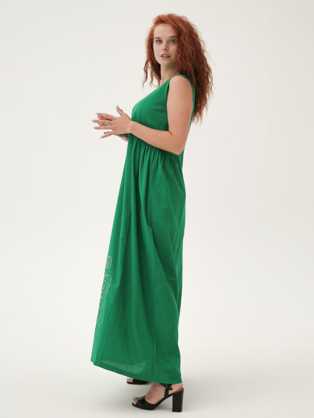 Довга лляна сукня із вишивкою "Троянди" 270189