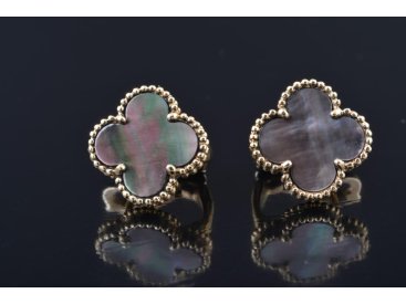 Сережки у стилі Van Cleef, чорний перламутр - Фото Сережки у стилі Van Cleef, чорний перламутр - Купити