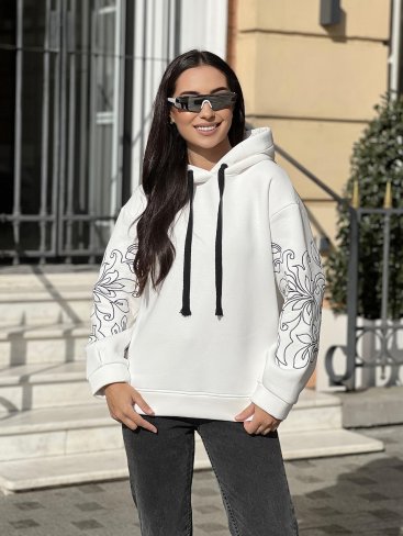 Тепле жіноче худі оверсайз з стильною вишивкою 230227-4 - Купити
