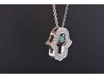 Підвіс &quot;Хамса&quot; біле золото із діамантами та смарагдом - Купити