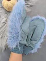 Стильні рукавички з хутряною обробкою та замшевою вставкою INNOE 85005-1 Блакитний
