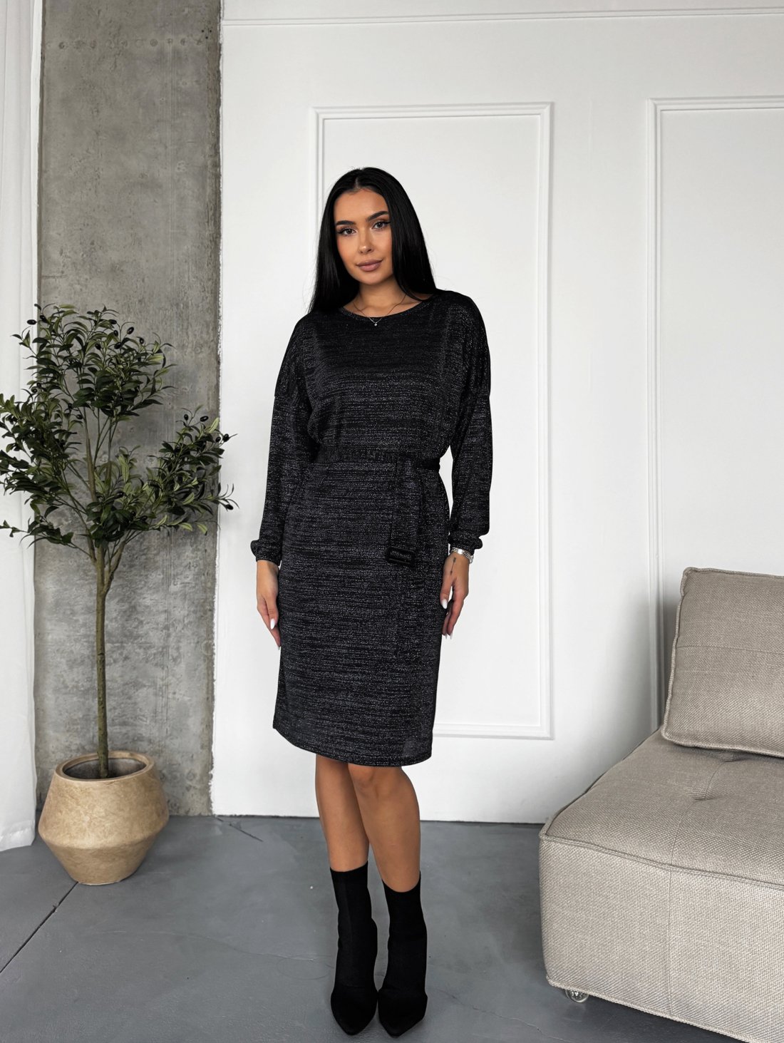 Елегантна сукня з люрексовим блиском INNOE 270588-1 Чорний