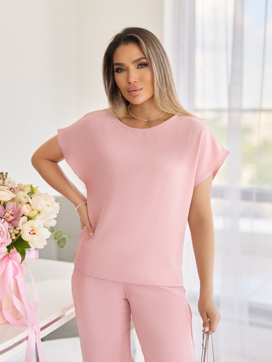 Жіночий костюм із жатки INNOE 210368-1 Рожевий - Innoe