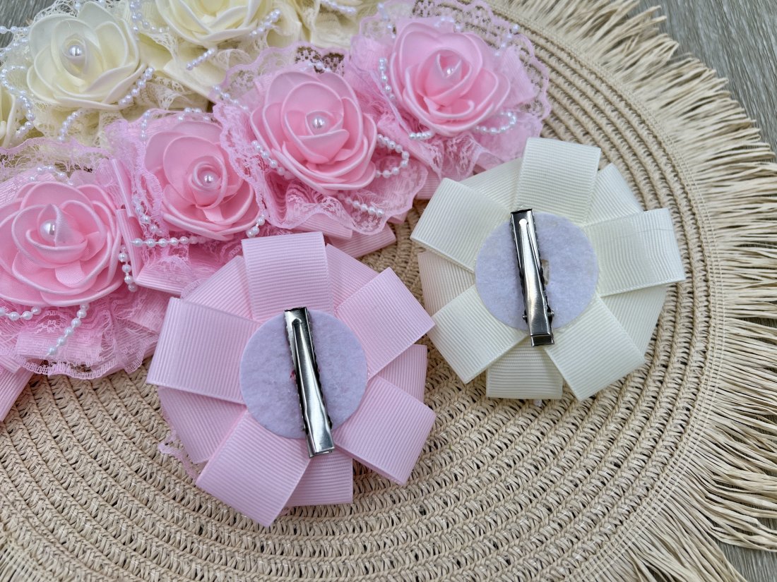 Бантики на затиску Рожевий та Беж - Кристалік