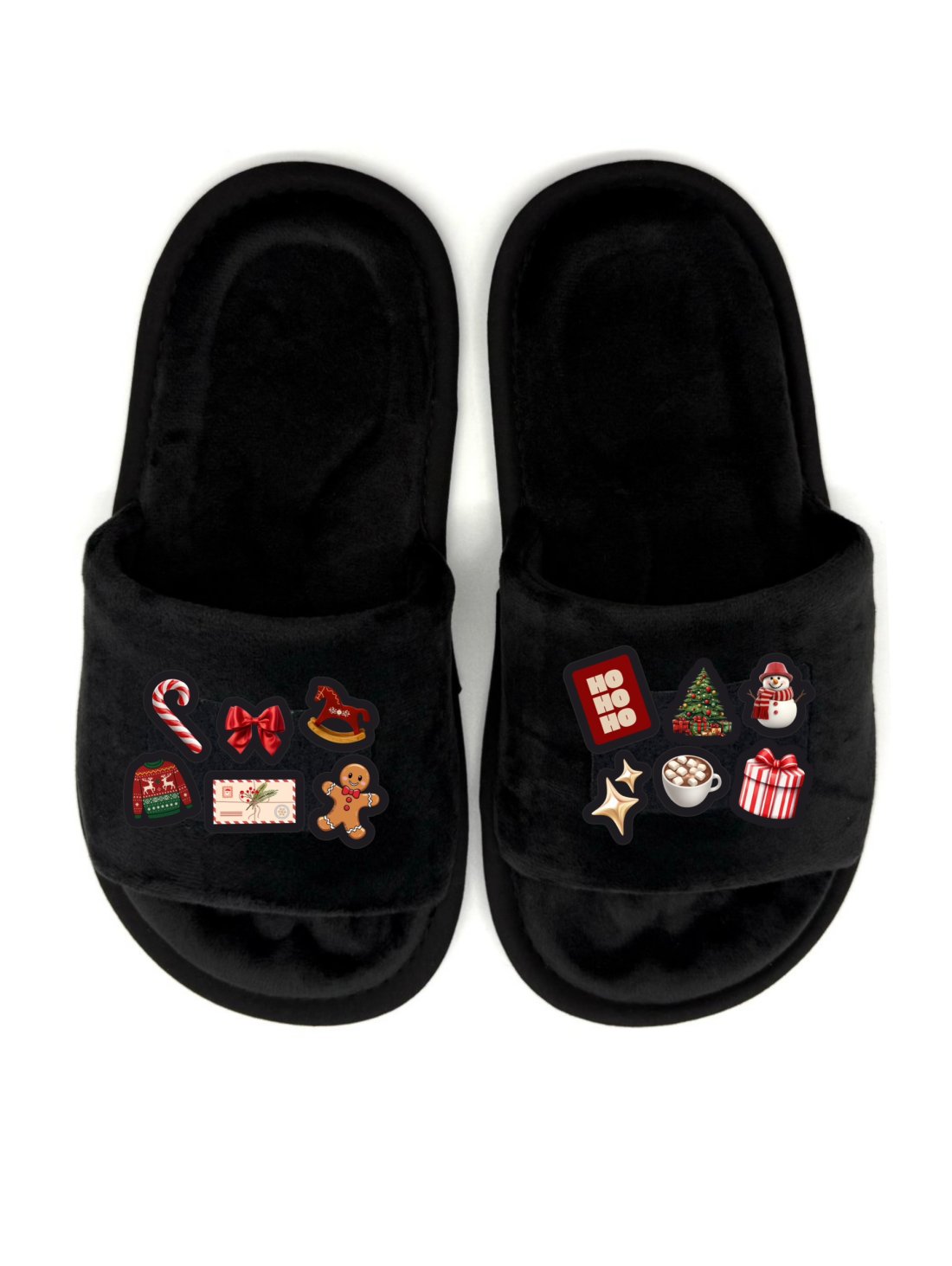 Анатомічні домашні капці Family story з набором патчів до зимових свят чорного кольору із відкритим носком