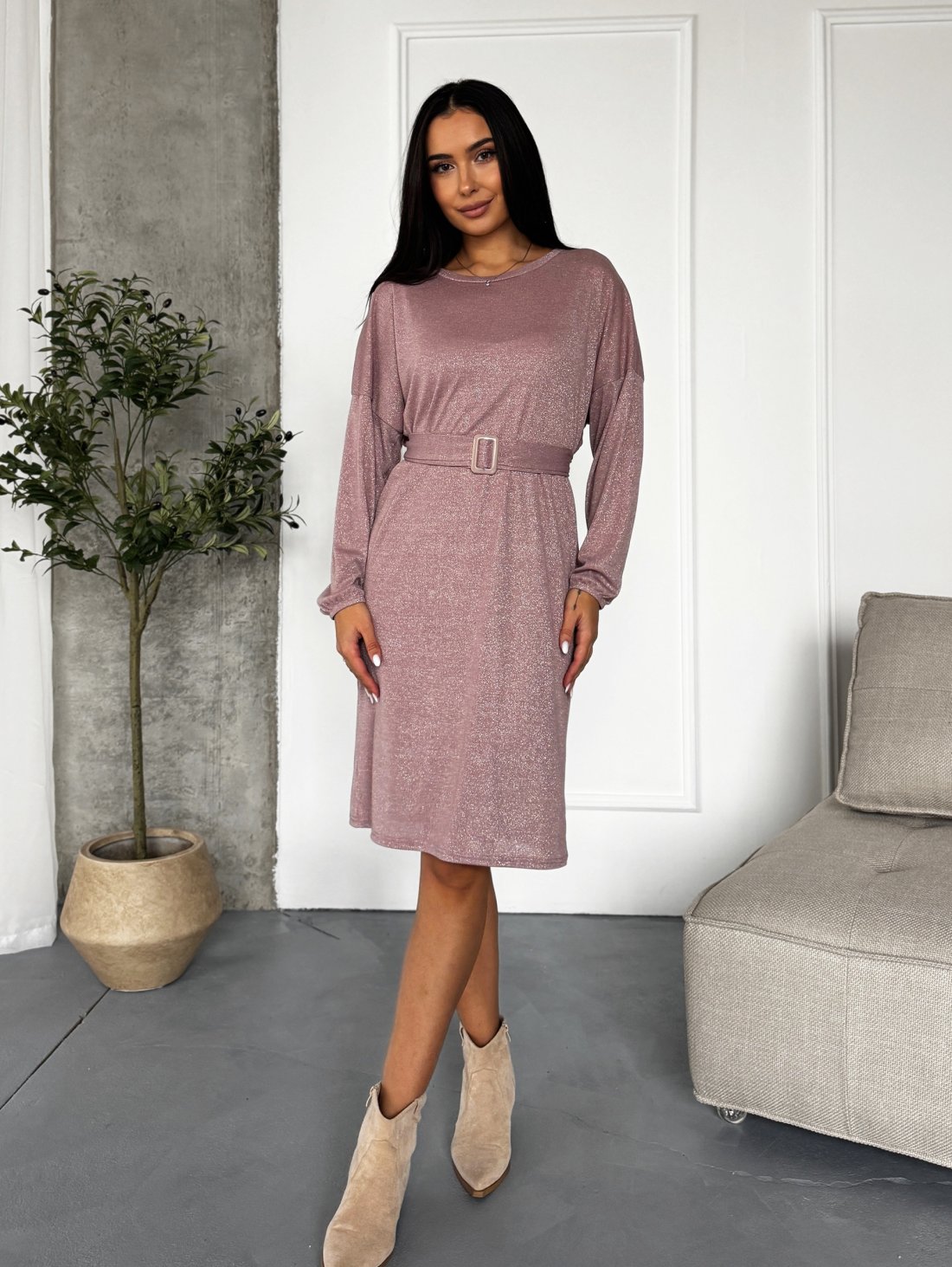 Вечірня сукня з люрексом INNOE 270588-1 Пудровий