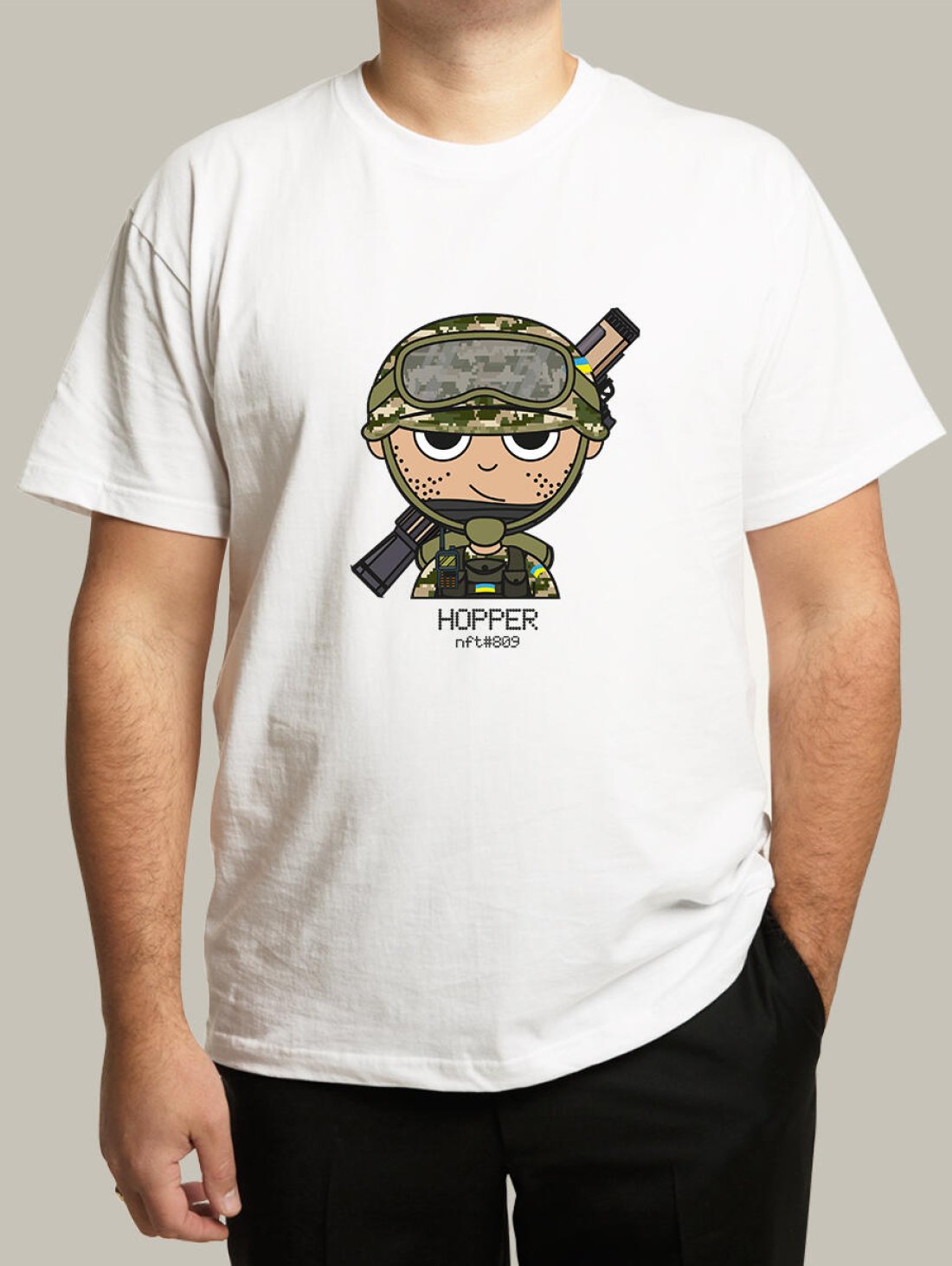 Чоловіча футболка, біла з принтом аватара Military Hopper 809 - Купити