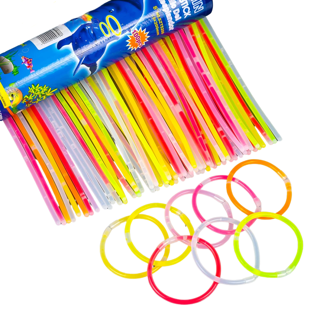 Неонові браслети, палички 100 шт., 20 см - Pobut