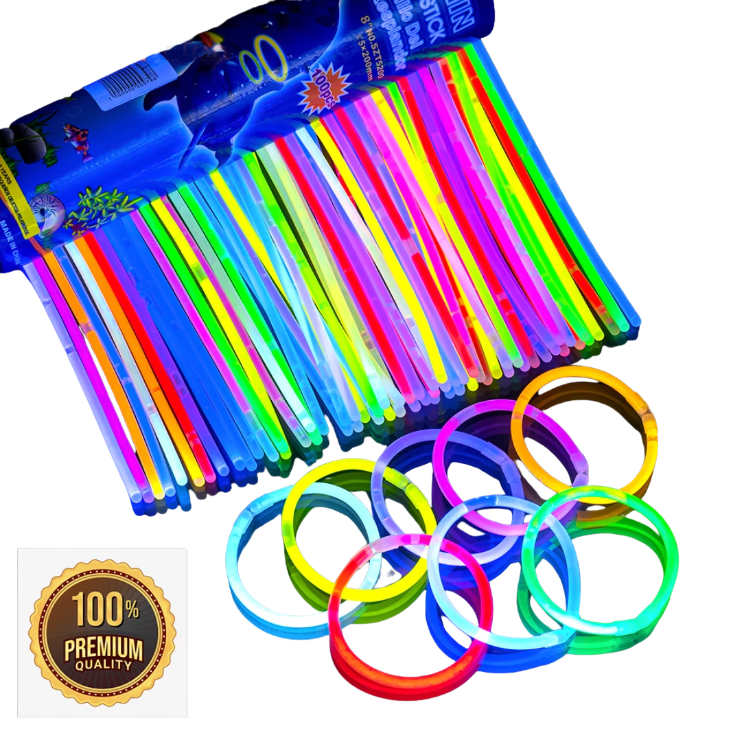 Неонові браслети, палички 100 шт., 20 см