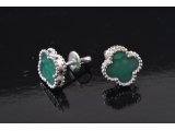 Сережки на закрутках із зеленим агатом у стилі Van Cleef