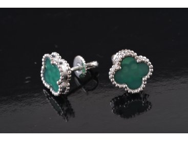 Сережки на закрутках із зеленим агатом у стилі Van Cleef - Купити