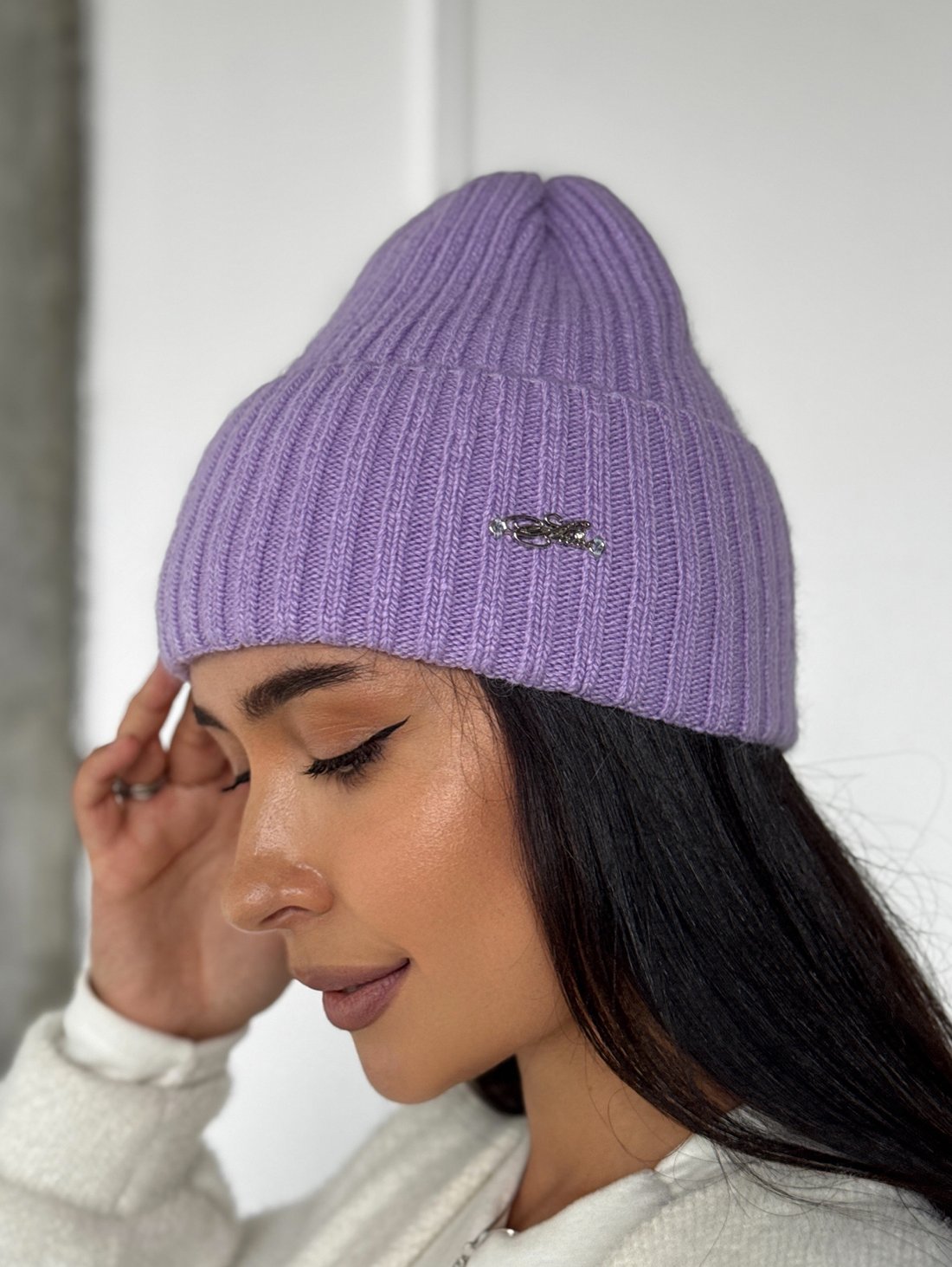 Стильна жіноча шапка рельєфної в'язки INNOE 950868-1 Лавандовий