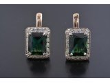 Сережки із прямокутним каменем (зелений кварц)