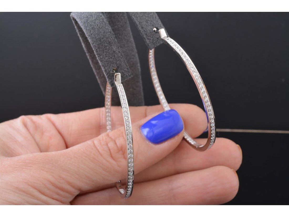 Сережки-кільця із камінням, біле золото - Купити