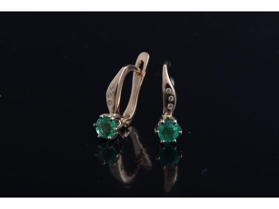 Сережки жіночі із діамантами та смарагдами - Фото2 Сережки жіночі із діамантами та смарагдами - Багира