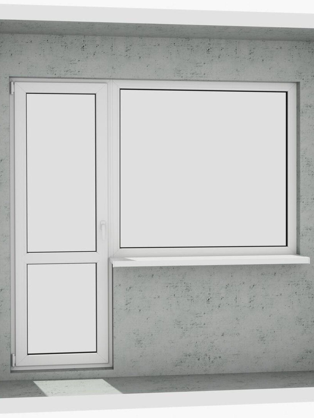 Выход на лоджию (балкон): классический белый металлопластиковый балконный блок (в двери есть режим проветривания, окно не открывается) - Паритет