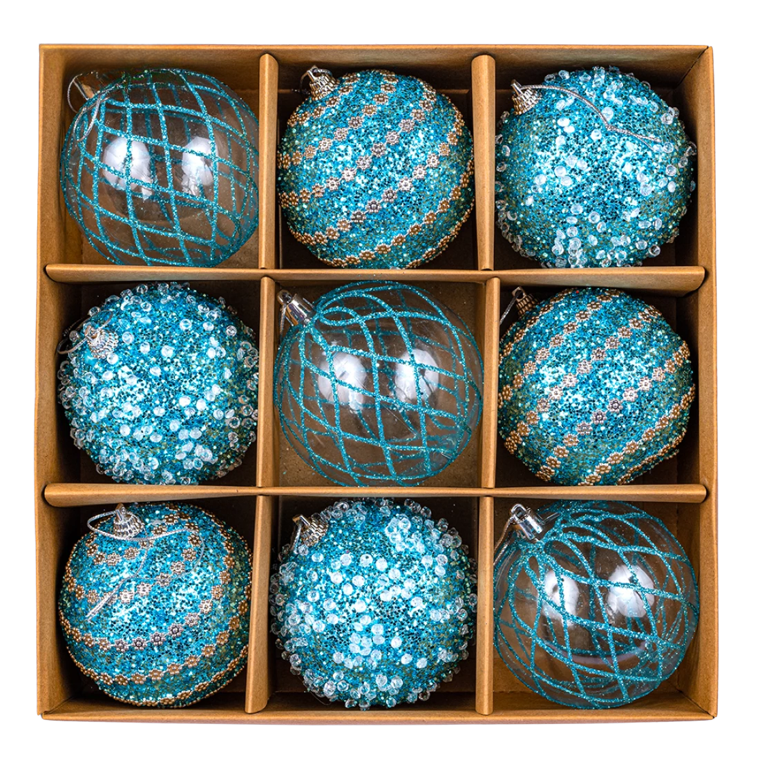 Ялинкові кульки блакитна завірюха 7 см, 9 шт., набір