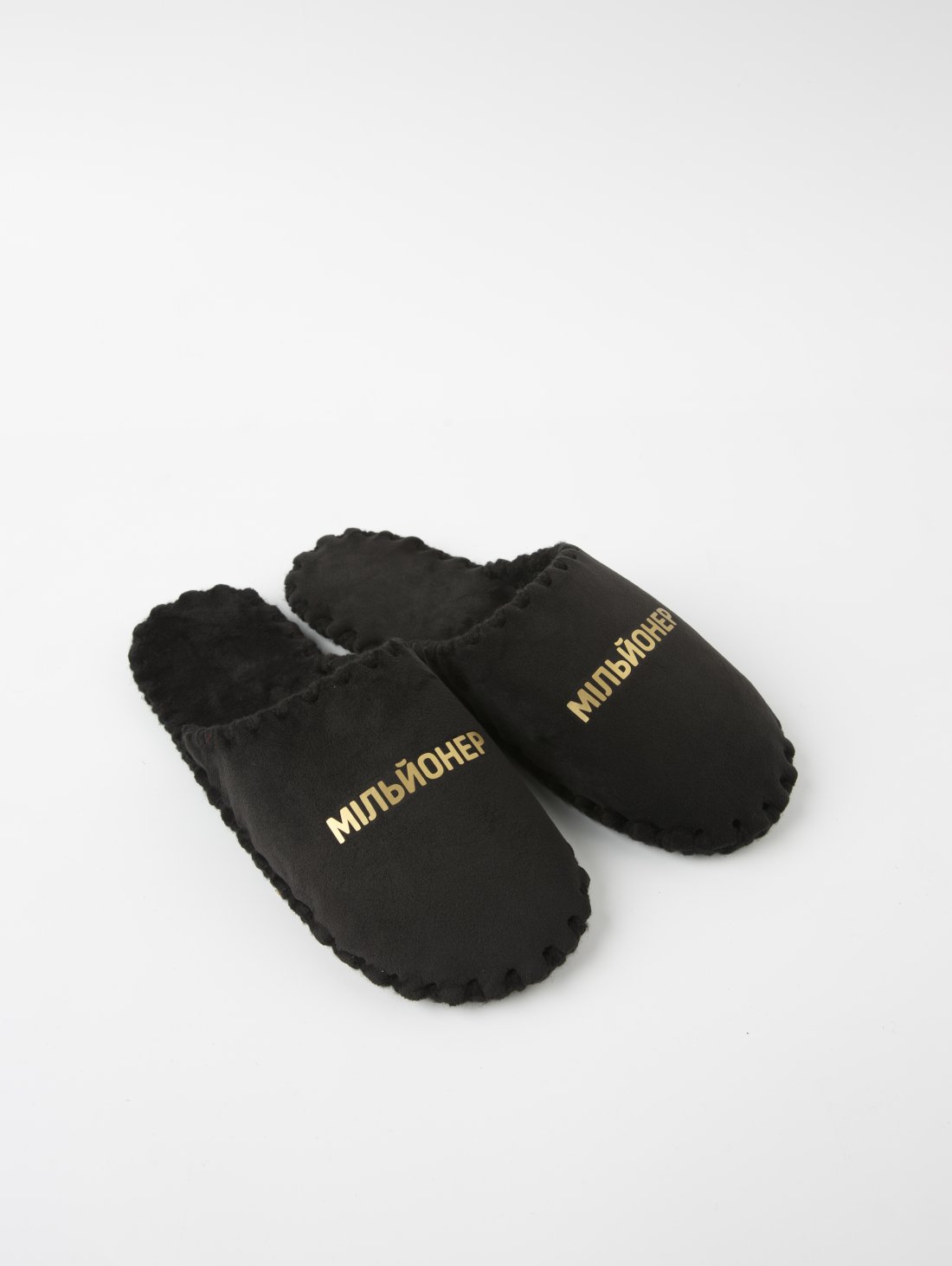 Чоловічі домашні капці Класичні із золотим принтом Мільонер, закриті Чорні