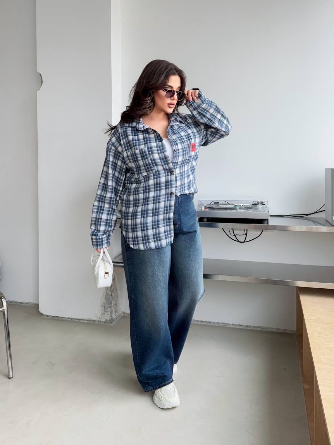 Повсякденна жіноча сорочка у клітинку з тіару INNOE 300062-1Синій - Innoe