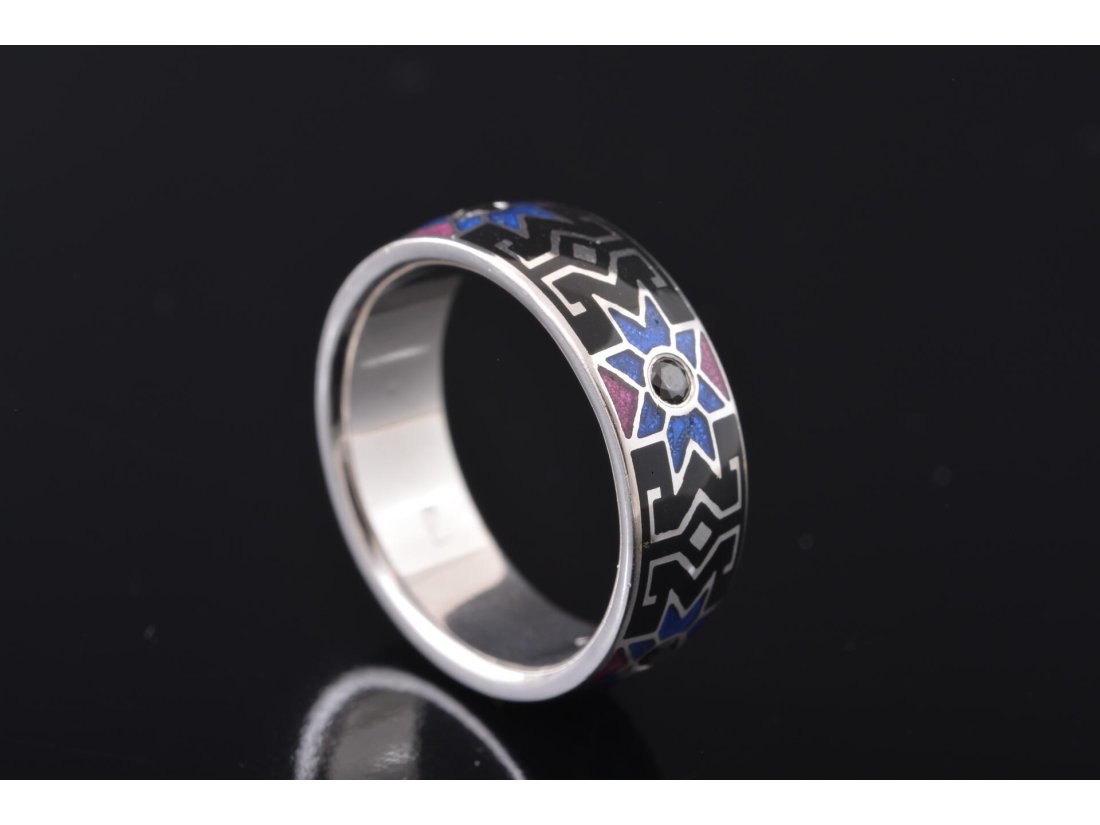 Каблучка біле золото, гаряча емаль - Багира