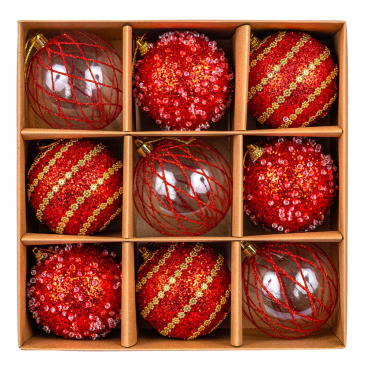 Ялинкові кулі червоне сяйво 7 см, 9 шт., набір - Купити