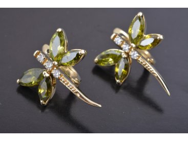 Сережки «Бабки» (стрекози) із хризолітами - Купити