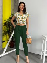 Жіночі штани casual з відворотом INNOE 220119-1 Темно-зелений