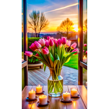 Алмазна мозаїка тюльпани та свічки 40*50 см - Купити