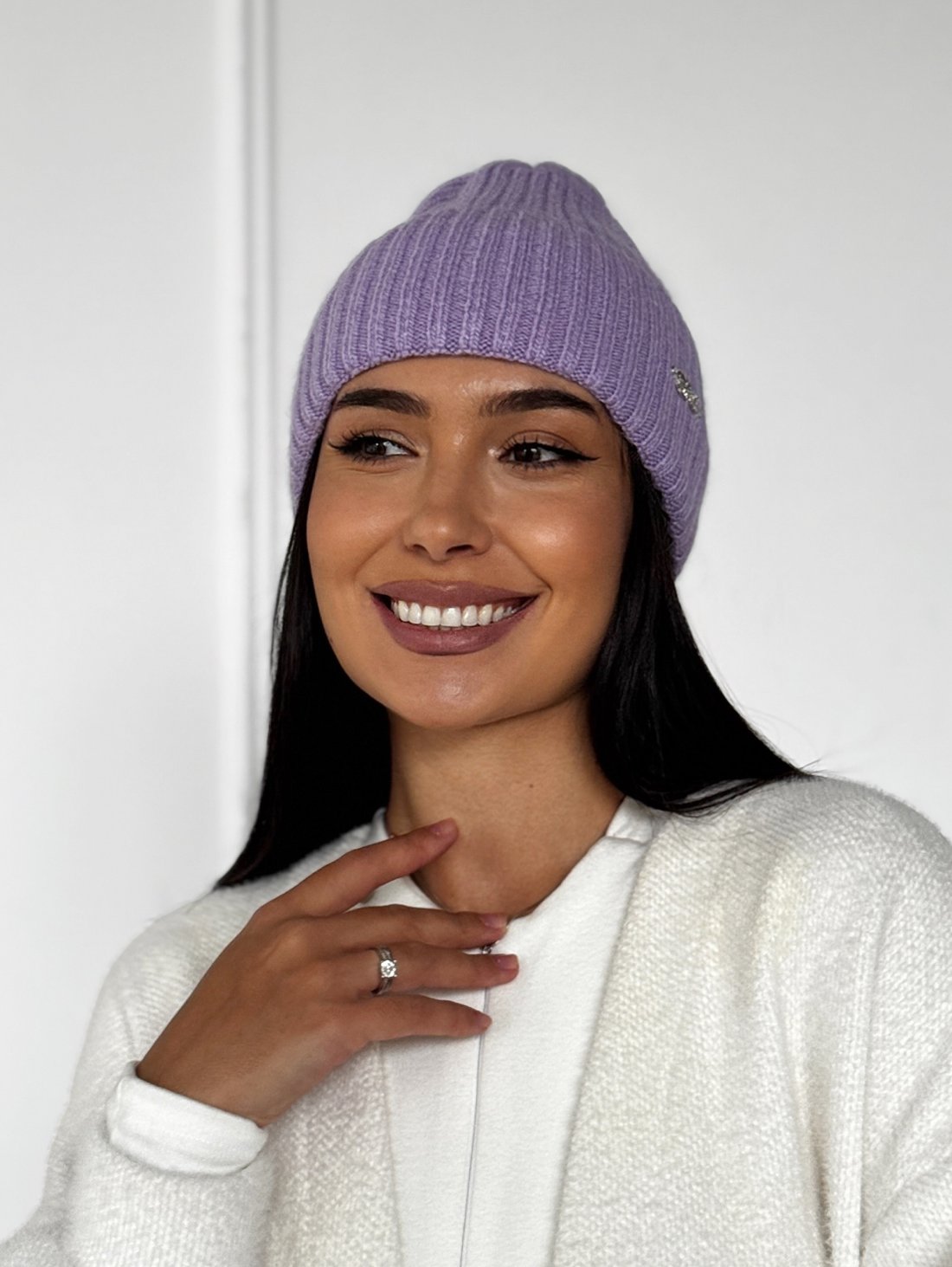 Стильна жіноча шапка рельєфної в'язки INNOE 950868-1 Лавандовий