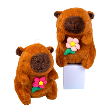 М'які іграшки Капібара з квіткою 20 см - Купити