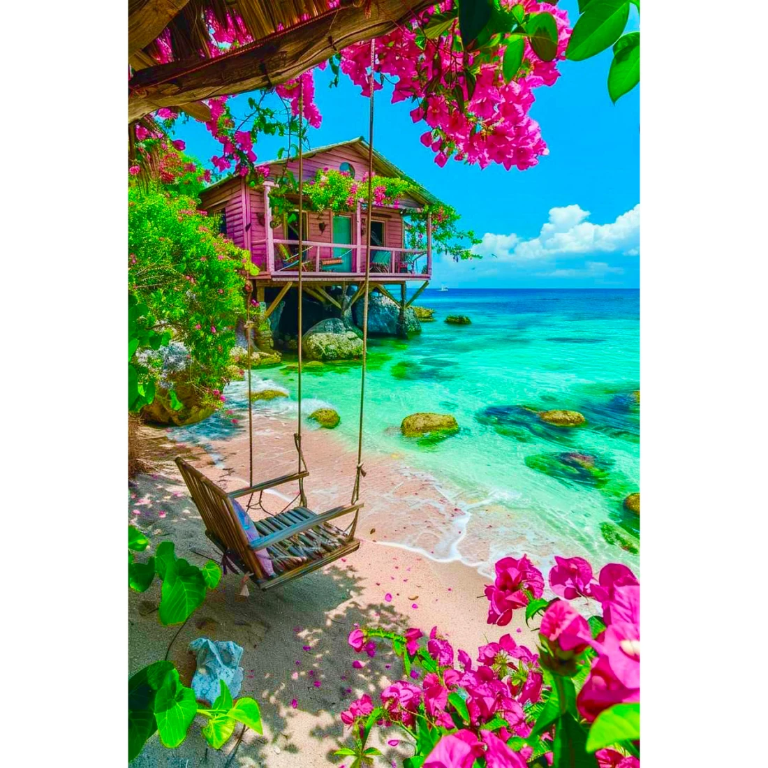 Алмазна мозаїка гойдалки та море 40*50 см