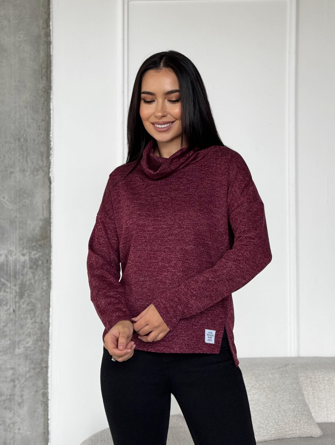 Лонгслів casual з розрізами INNOE 230233-2 Бордовий - Innoe